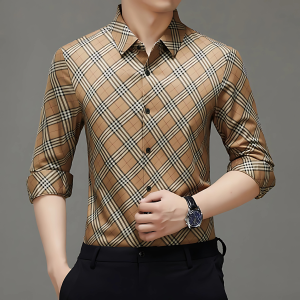 Áo sơ mi dài tay 25 mẫu xuân thu mới với chất liệu len cừu nam áo sơ mi kẻ caro công sở không cần ủi