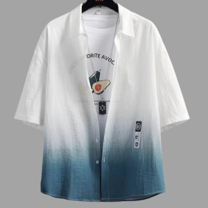 Áo sơ mi lụa lạnh nam tay ngắn ba phần tư vải lanh thiết kế mùa hè phong cách Hồng Kông xu hướng Nhật Bản áo khoác thường ngày