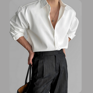 Áo sơ mi nam dài tay màu đen, họa tiết sọc dọc cao cấp, phong cách nhẹ nhàng, trưởng thành, đa năng, không cần ủi, áo sơ mi công sở thường ngày