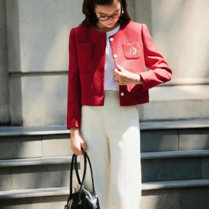 Áo blazer dáng suông cổ tròn 4 túi ốp