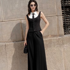 Quần ống suông 2 ly phối lé cạp